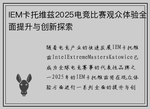 IEM卡托维兹2025电竞比赛观众体验全面提升与创新探索